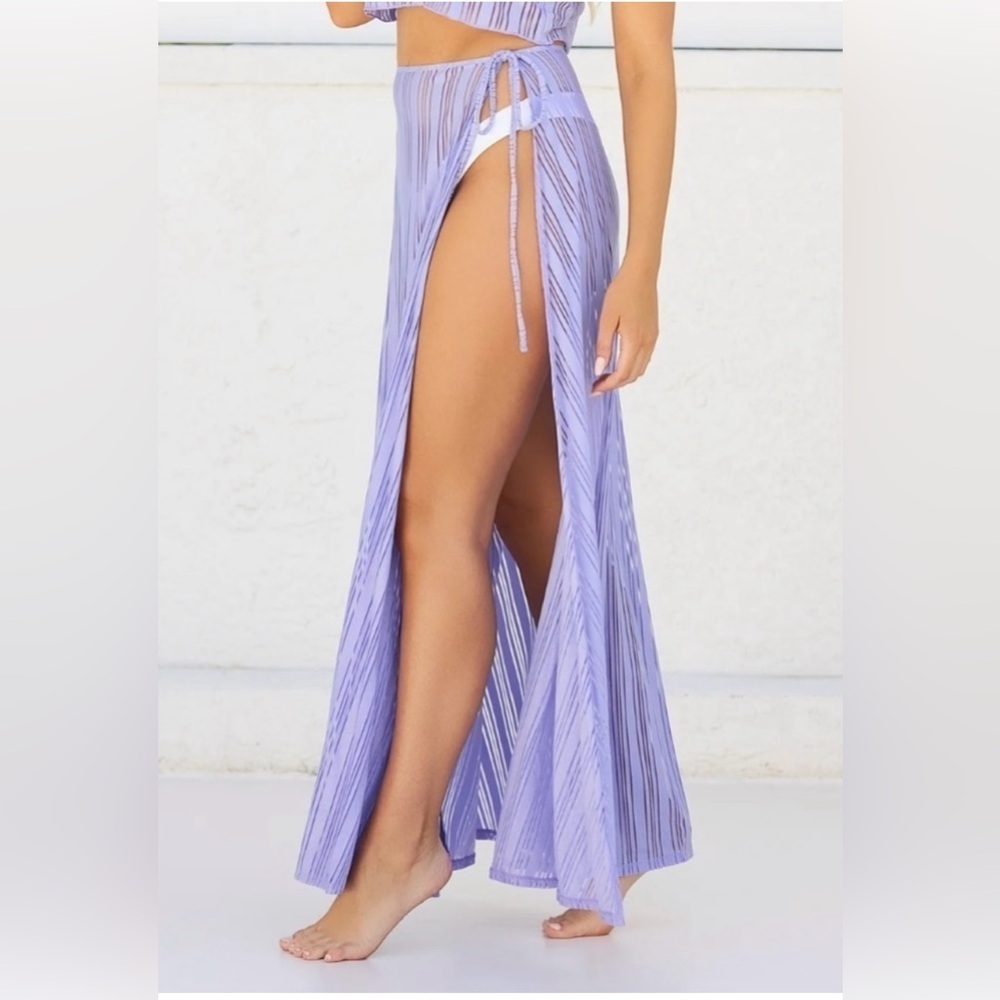 New Beach Bunny Hutton Sheer Stripe Wrap Skirt Swim Beach Coverup OS Lavender - Picture 13 of 13